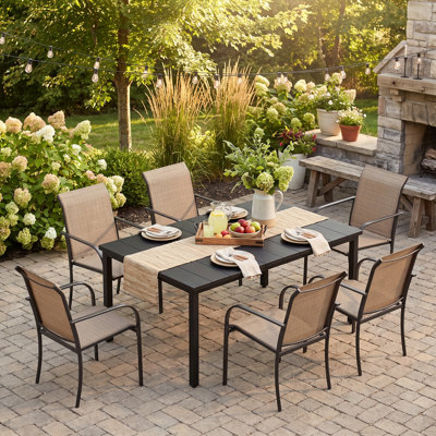 Ensemble repas pour 6 personnes avec table rectangulaire et 6 chaises empilables Leyre