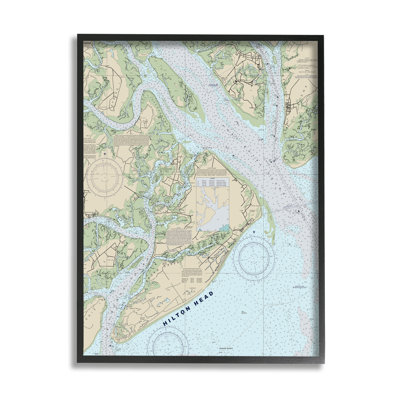 Hilton Head South Carolina Coastal Nautical Map Oversized Black Framed Giclee Texturized Art by Daphne Polselli