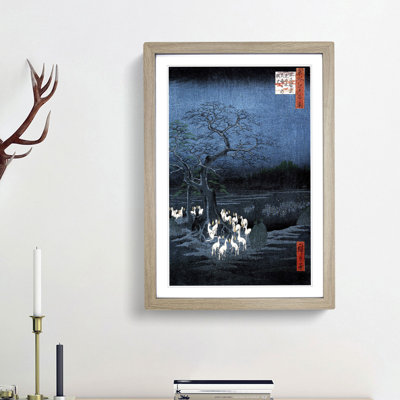 Foxes Meeting at the Changing Tree by Utagawa Hiroshige - Framed Print