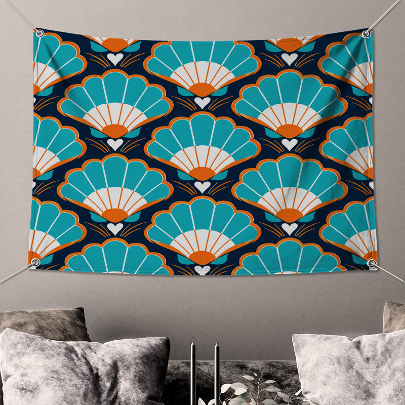 Tapisserie murale «Blue Orange», 68in H x80in W with 4 Grommets