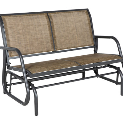 2 bancs de chaise coulissante d'extérieur, double balançoire de patio à bascule. Acier thermolaqué, brun mélangé. Tissu de toile confortable à séchage rapide à l'eau et à l'eau. Jusqu'à 440 lb de soutien. Mouvement fluide. Polyvalent pour