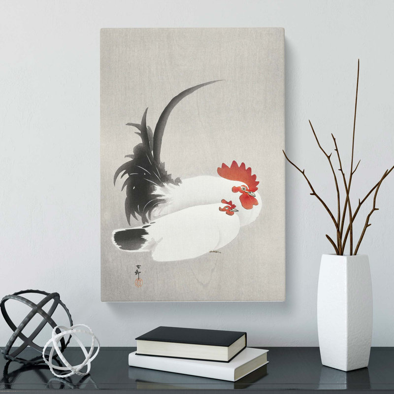 White Rooster and Hen by Ohara Koson - Wrapped Canvas, 76cm H x 50cm W x 3cm D