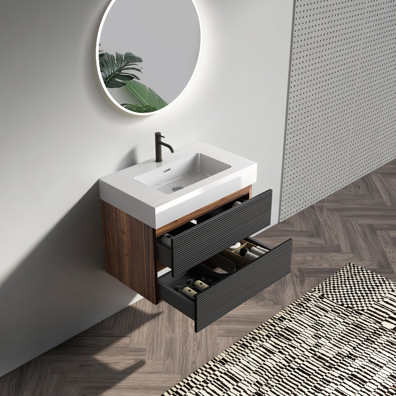 Design moderne saisissant avec meuble-lavabo polyvalent à finition écologique avec solutions de rangement intelligentes