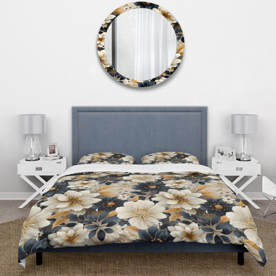 Literie Blue And Beige Flowers Chrysanthemums Pattern I