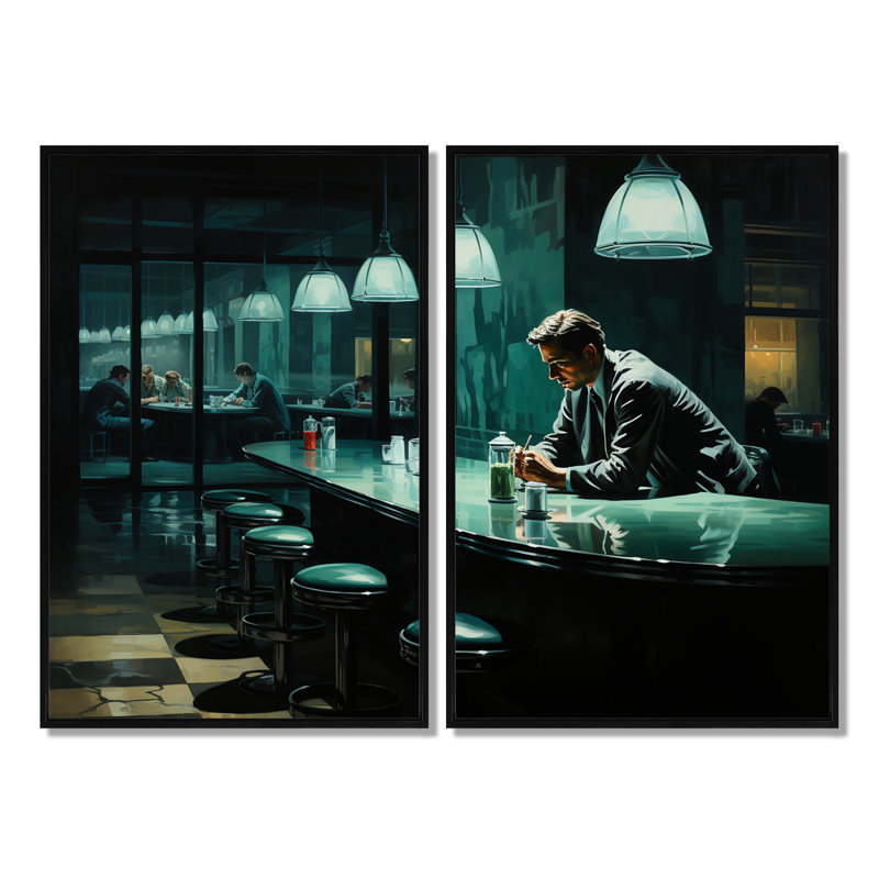 Chef-d'œuvre Nighthawks par Edward II - décoration murale moderne, Black, 36" H x 48" W, Framed Print without Mat