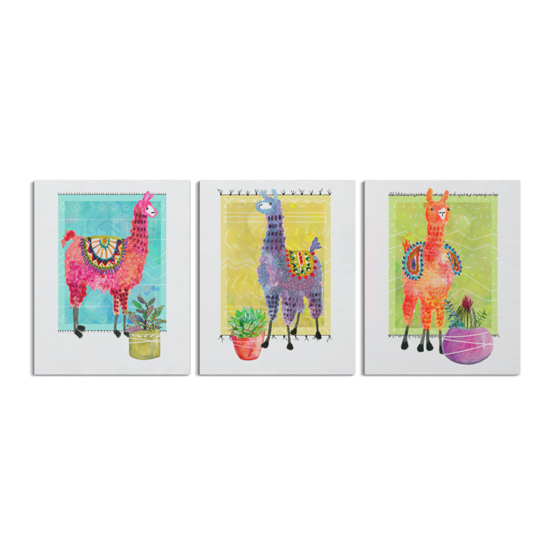 «Lovely Llama I», ensemble de 3 reproductions sur toiles tendues, H 18 po x l 36 po x P 1 po