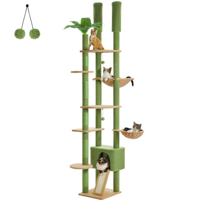 90.5''-1 00.4'' Height Floor To Ceiling Green Cactus Cat Tree