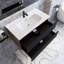 Grand meuble-lavabo de rangement mural moderne noir et noyer pré-assemblé avec lavabo en céramique intégré