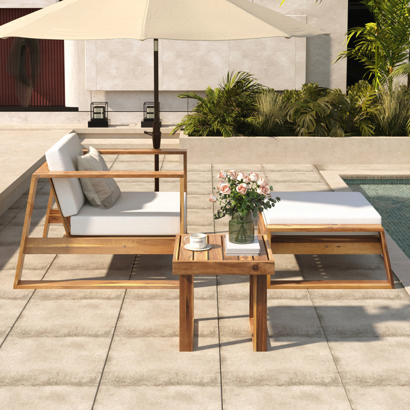 Ensemble de salon d'extérieur en bois d'acacia - Fauteuil et repose-pieds, parfait pour les patios, les balcons et les jardins