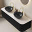 Meuble-lavabo de salle de bain 60 po avec lavabos, armoire de rangement murale à bords arrondis flottants et rayés avec 2 tiroirs, 2 cuves en céramique noires avec motif de pierres, pré-assemblé-670967604