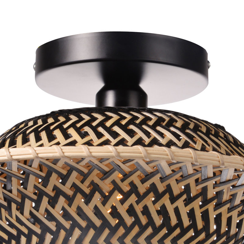 Plafonnier semi-encastré en bambou tissé à la main, H 6,69 po x l 19,68 po x P 19,68 po