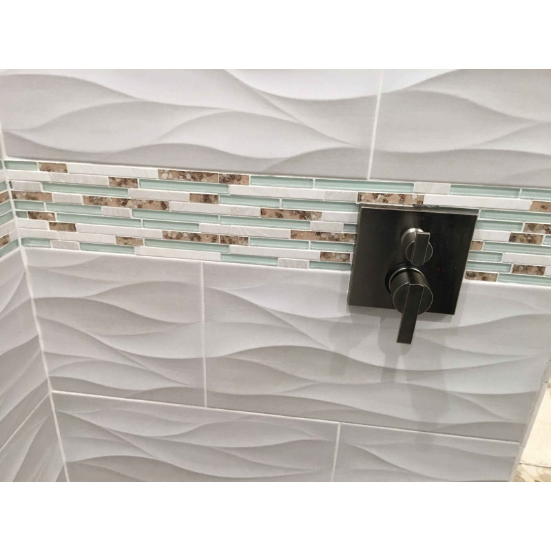 Tiffany Blue Straight Edge Engineered Stone/Glass/Seashell Mosaic Wall Tile