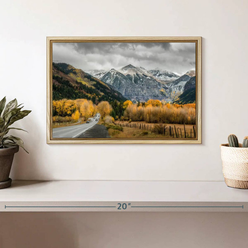 Route d'automne à Telluride, Cadre flottant en bois naturel, 13 po x 9 po