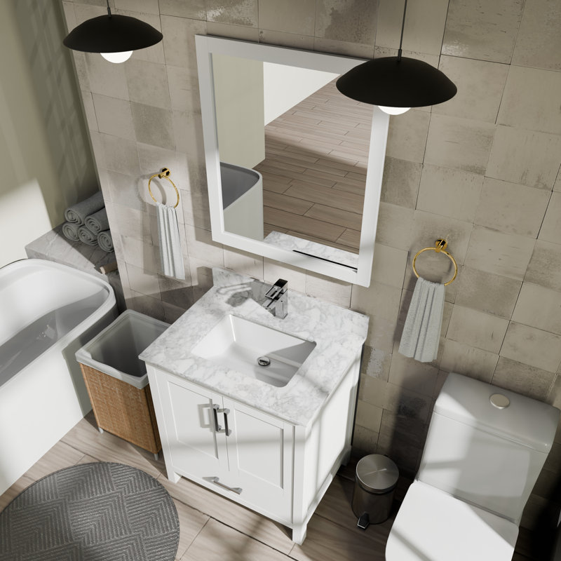 Jacques 30 in. W x 22 in. D Bath Vanity and Top, White, White Carrara Marble