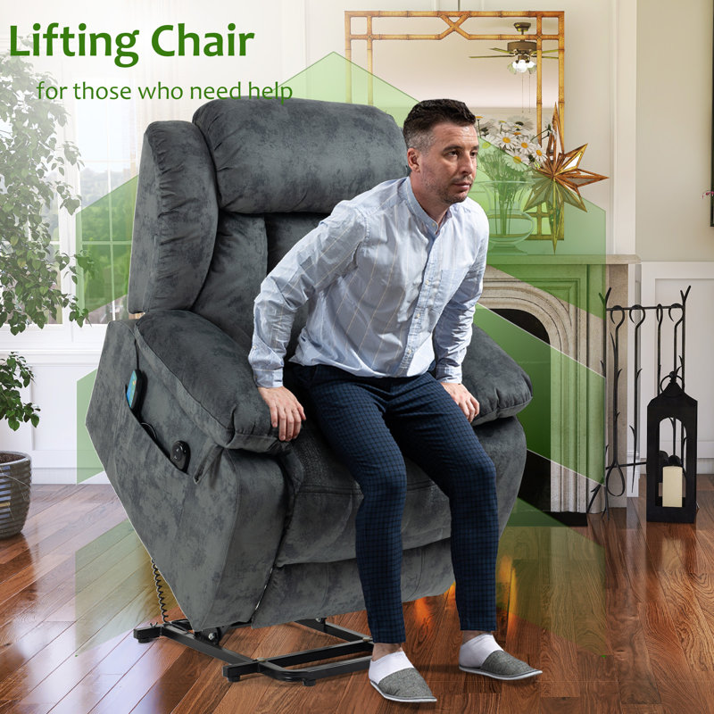 39"W Dual Remote Massage Heating Lifting Recliner, Gray