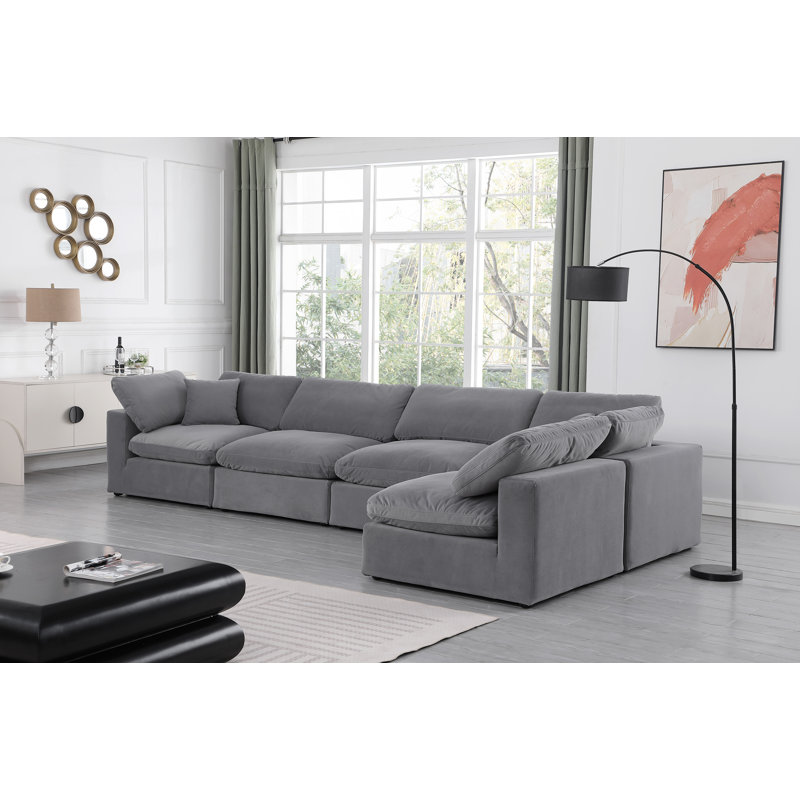 Canapé modulaire réversible en velours de 160 po de large Ivalin, Velours gris