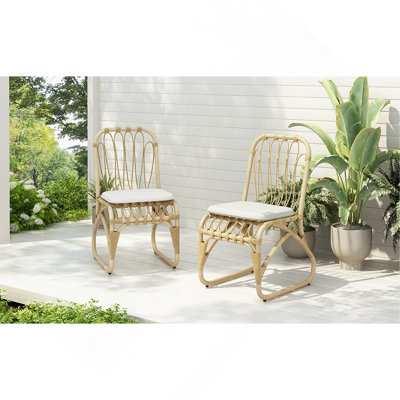 Chaises de salle à manger d'extérieur avec ensemble de 2 coussins lavables, chaises d'extérieur pour cour, piscine, jardin, patio, naturel