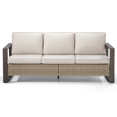 Patio Sofa Wicker 3-Seat Outdoor Couch with Deep Seating, High Back, Steel Frame and Non-Slip Cushion
