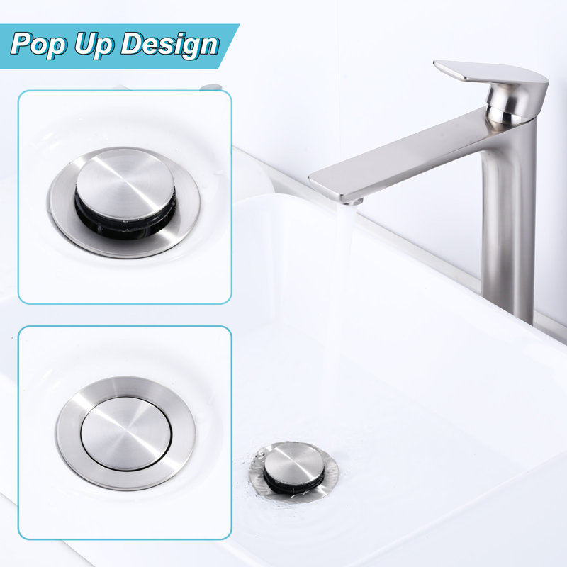 Bonde escamotable pour lavabo de salle de bain sans trop-plein en or, Nickel brossé