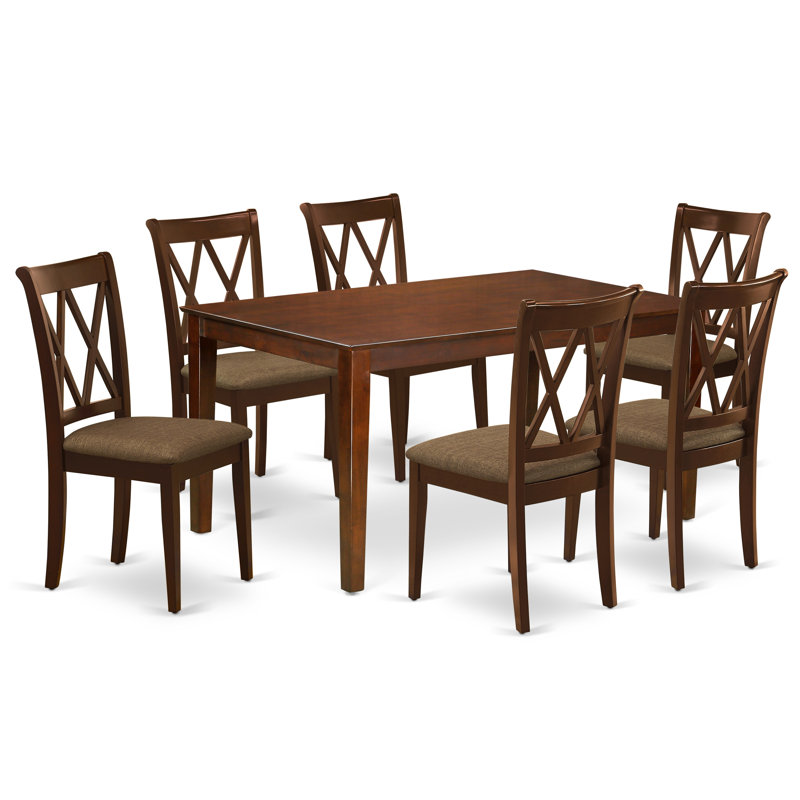 Ensemble de table et chaises de cuisine 7 pièces comprenant une table de salle à manger rectangulaire et 6 chaises en lin, blanc lin