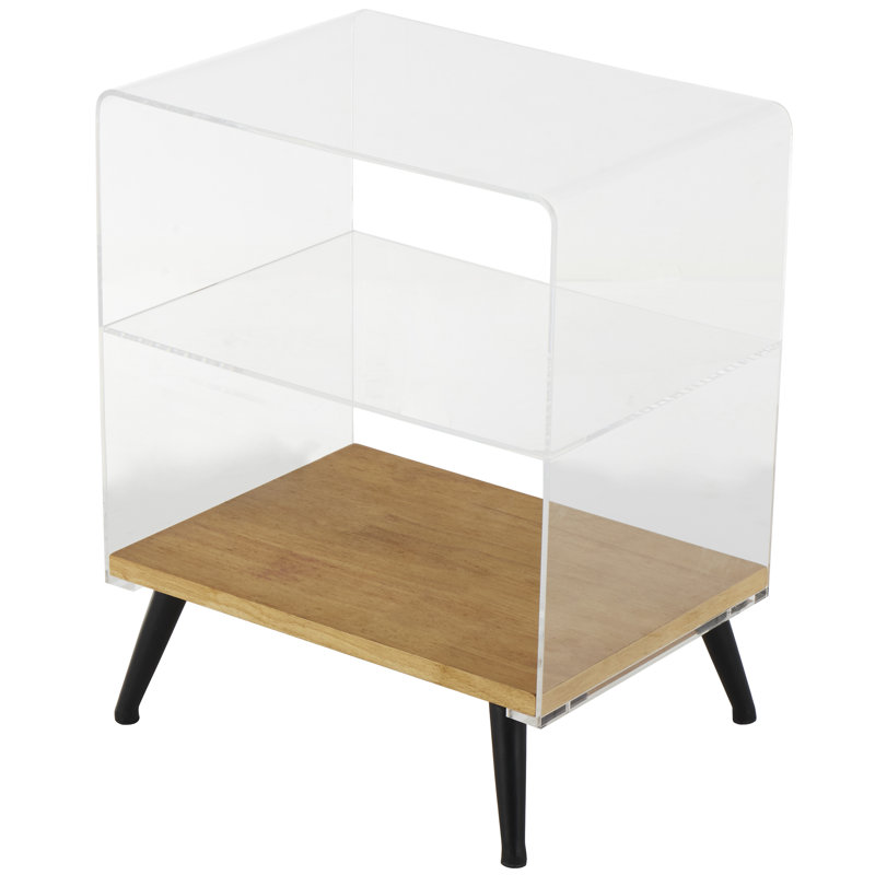 Izai Acrylic Plastic 1 Shelf Side End Clear Accent Table with Wood Base and Black Legs
