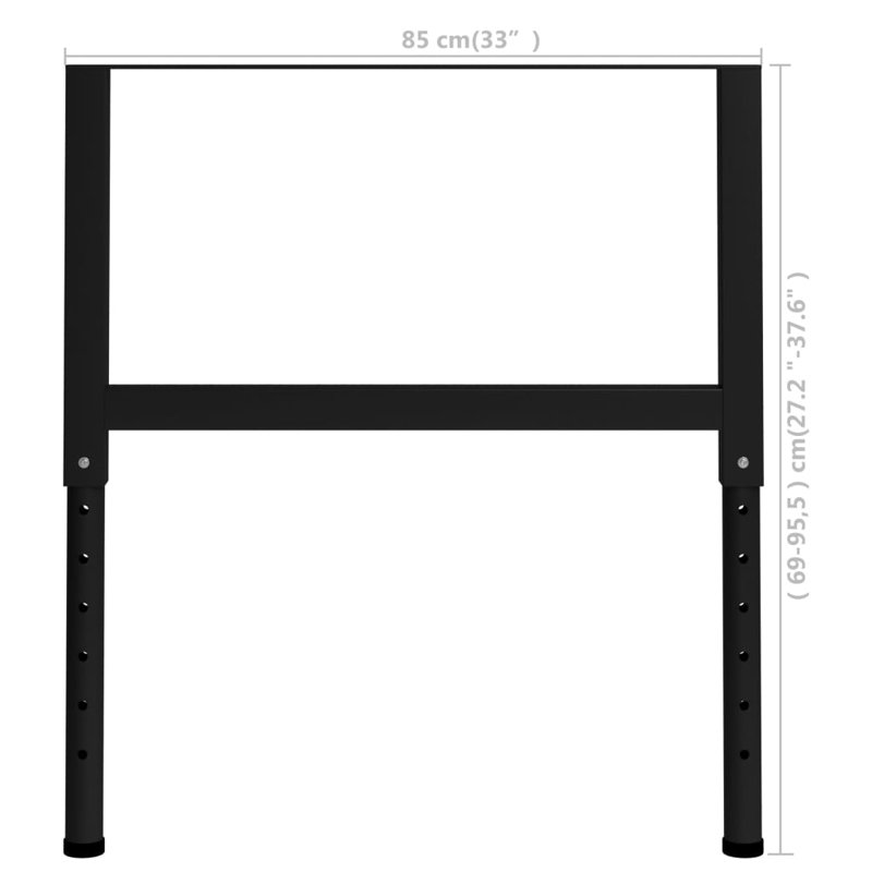Établi en métal à hauteur réglable Milroy, Noir, H 37,6 po x l 33,46 po x P 0,5 po