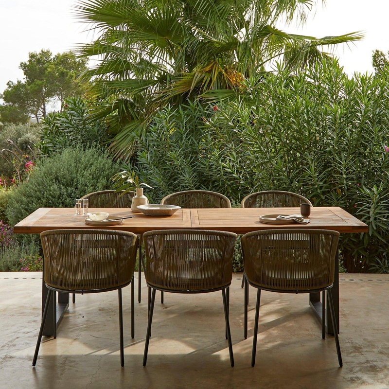 Hali 4 Seater Outdoor Dining Set with Hali Chairs - 175cm, Green Rope/Green Cushion