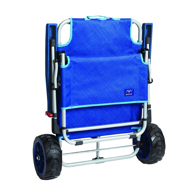 Mac Sport 2-In-1 Beach Day Folding Lounger Chair & Wagon Cart W/ Lock, Blue