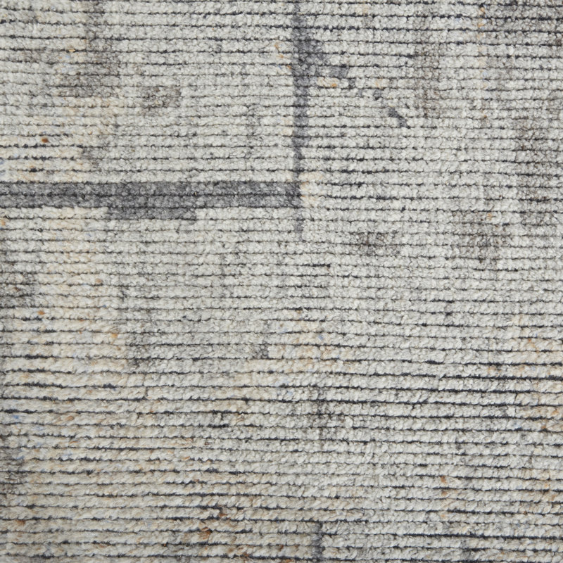 Tapis gris clair / brun en coton / laine noué à la main Chafic, Rectangle 3 pi 6 po x 5 pi 6 po