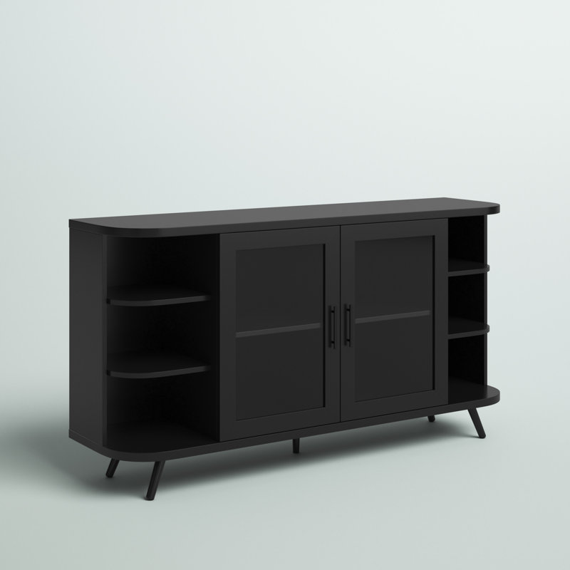 Carleon 58" Wide 2-Glass Door Sideboard, Black