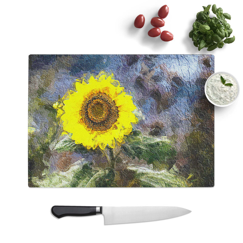 Tempered Glass Sunflower Chopping Board, 28.5 cm W x 20 cm L