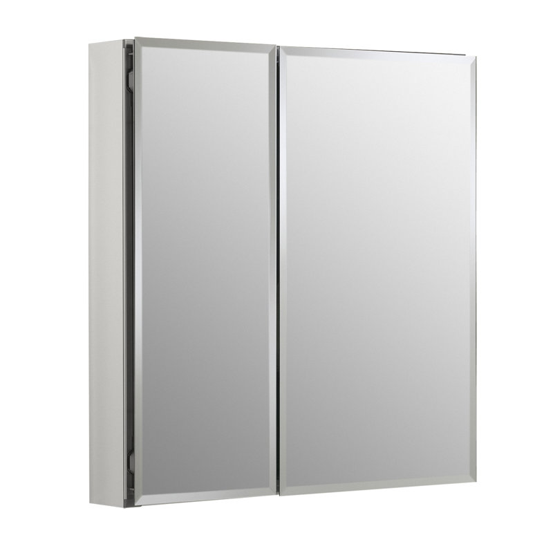 CLC Aluminum Two-Door Medicine Cabinet With Mirrored Doors, Beveled Edges, 26" H x 25" W x 5" D