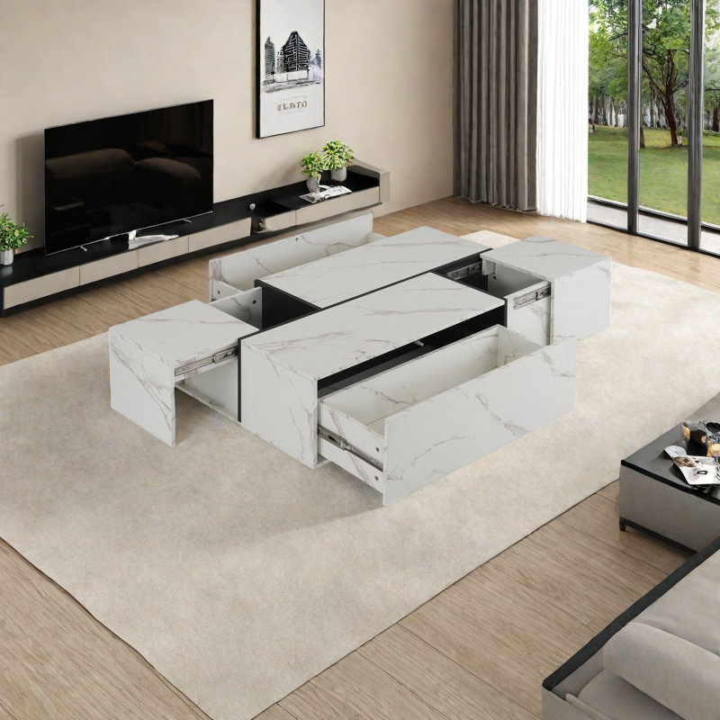 Table basse rectangulaire à plateau coulissant avec 2 tiroirs et 2 rangements cachés pour le salon 47,2 po