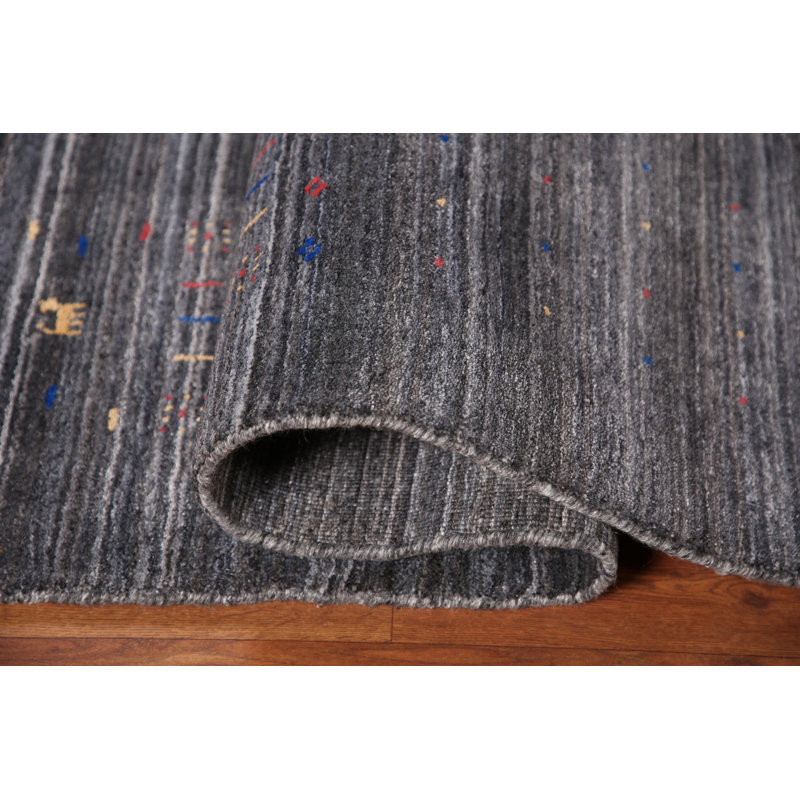 Tapis oriental rayé carré Gabbeh 8 x 8