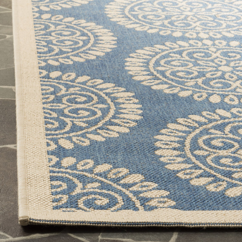 Burnell Linden 100 Performance Oriental Indoor/Outdoor Area Rug, Square 6'7"