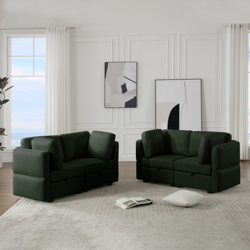 Ensemble de meubles de salon Modern, ensemble de canapé rembourré 2 pièces et canapé-lit Mid-Century, Vert