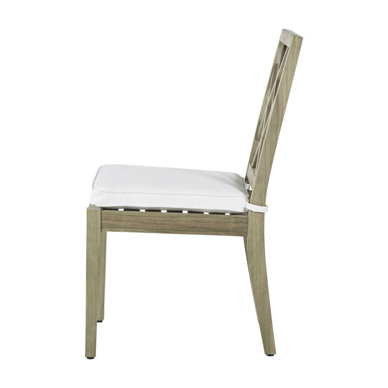 Haley Patio Dining Side Chair with Cushions, Oyster Teak, Rollo Lace, Welt