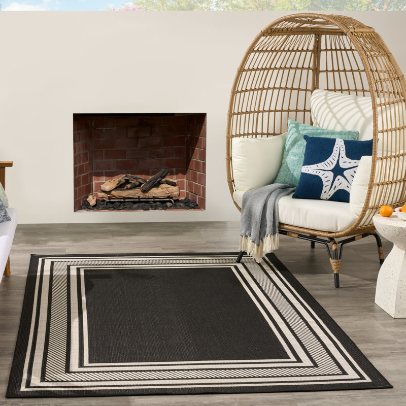 Tapis intérieur / extérieur moderne Horizon, Rectangle 4pi x 6 pi, Noir