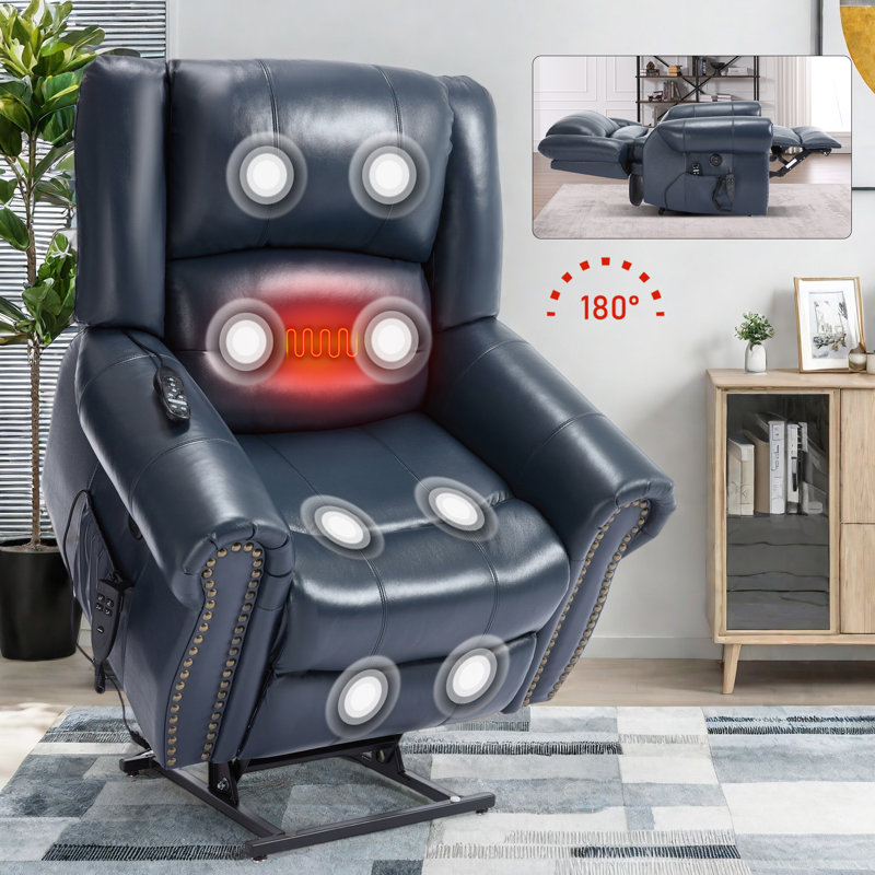 Power Lift Recliner Chair Heat Massage Dual Motor Infinite Position Up To 350 LBS
