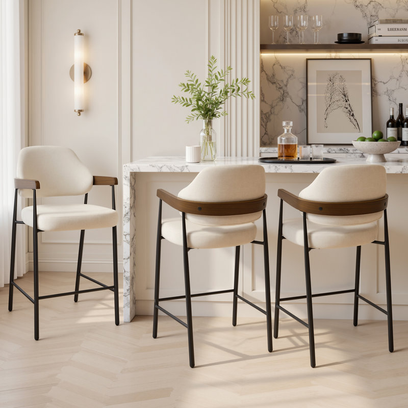 Ensemble de 3 tabourets de comptoir à structure en métal robuste et rembourrés Nishi, 3