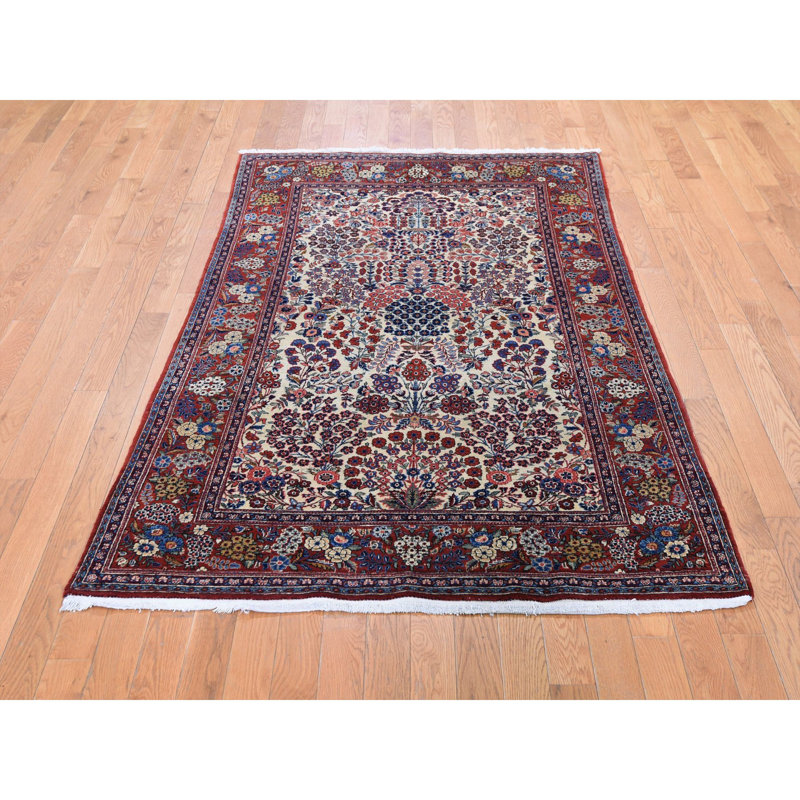 Tapis décoratif noué à la main beige de conception unique 4 pi 4 po x 6 pi 9 po