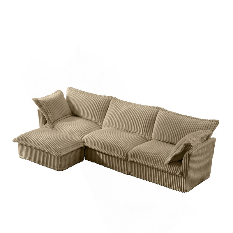 L-Shaped Slipcovered Sectional Sofa Couch, Camel