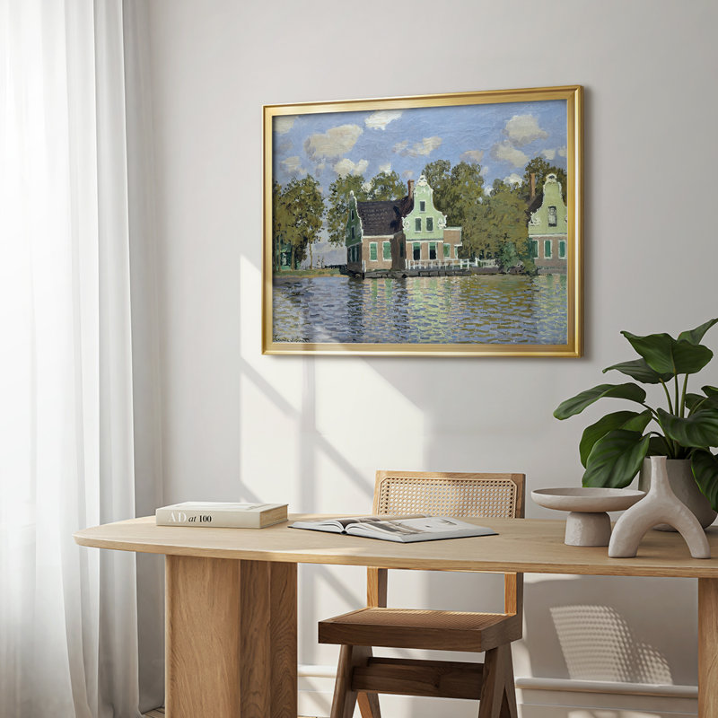Maisons sur le Achterzaan - Claude Monet - Toile tendue avec châssis, 1871, Toile avec cadre, 22,5 x 30,5, Or