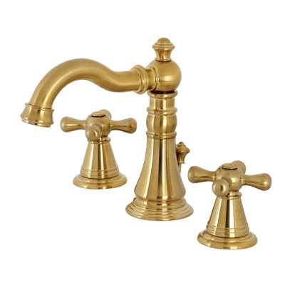 Kingston Brass American Classic Two-Handle 3-Hole Deck Mount Widespread Bathroom Faucet with Pop-Up Drain