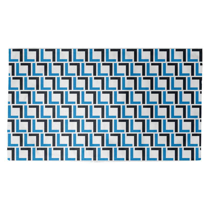 Tapis géométrique bleu / noir / blanc, Rectangle 3 pi x 5 pi