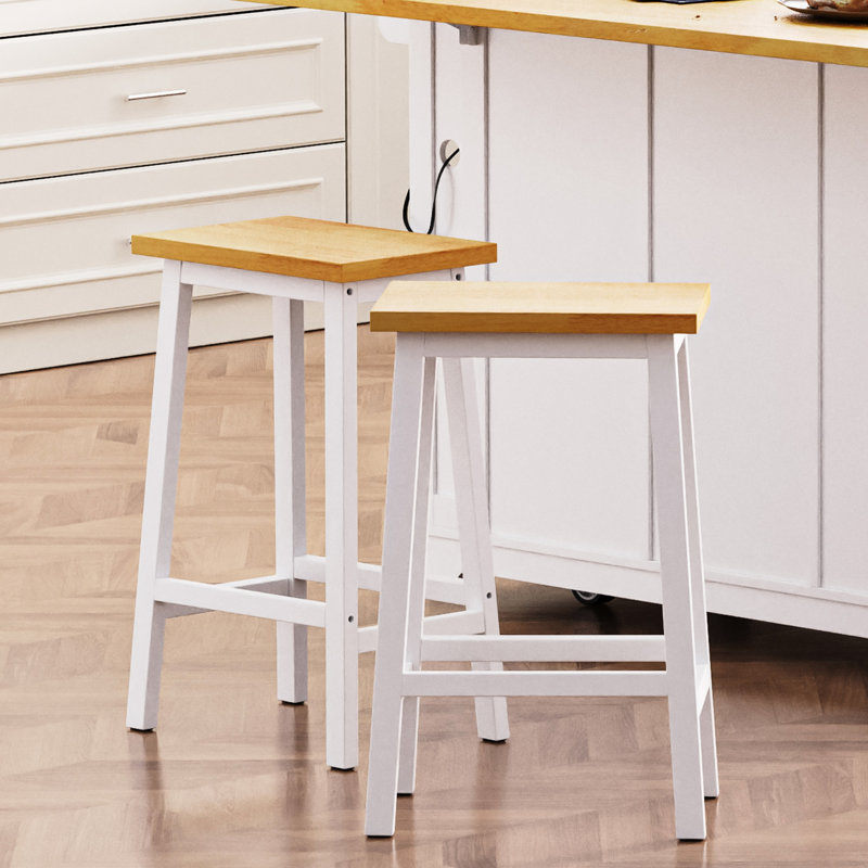 De 2 tabourets de bar en bois massif de 25,6 po de hauteur, blanc avec repose-pieds, 2 chaises de salle à manger modernes, rustique pour îlot de cuisine