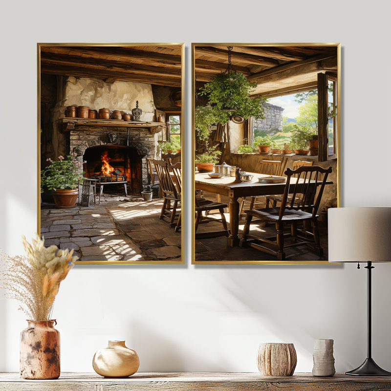 Naquin - Ensemble de 2 impressions sur toile de paysages de ferme, 36" H x 48" W, Impression encadrée flottante, Gold