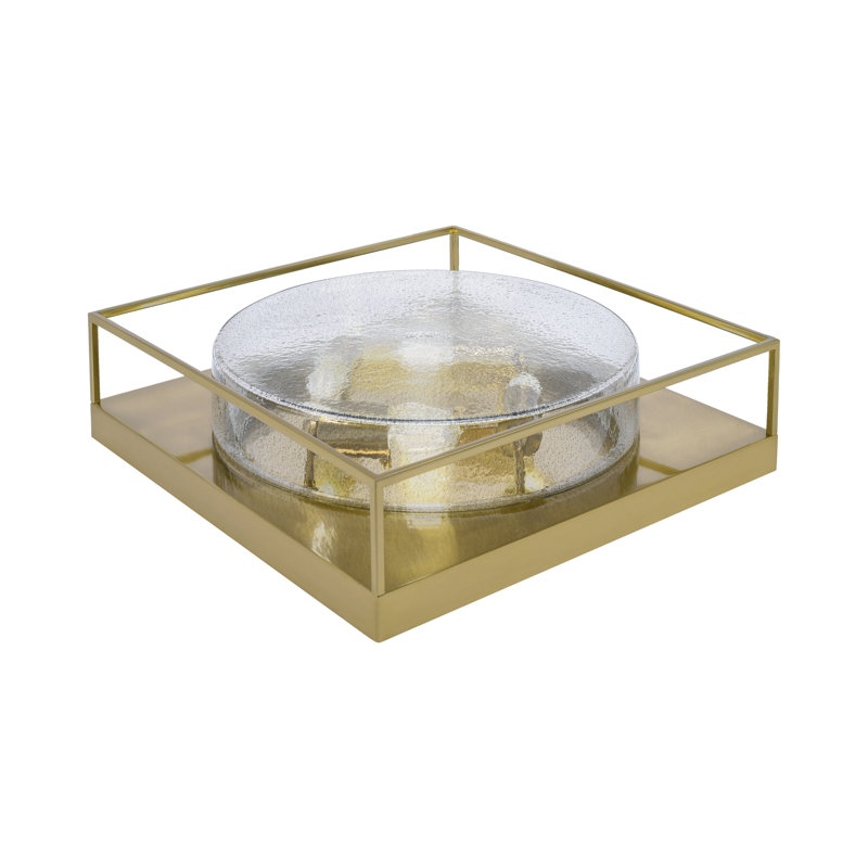 Plafonnier encastré avec verre, Clair, Laiton, H 5 po x l 18 po x P 18 po