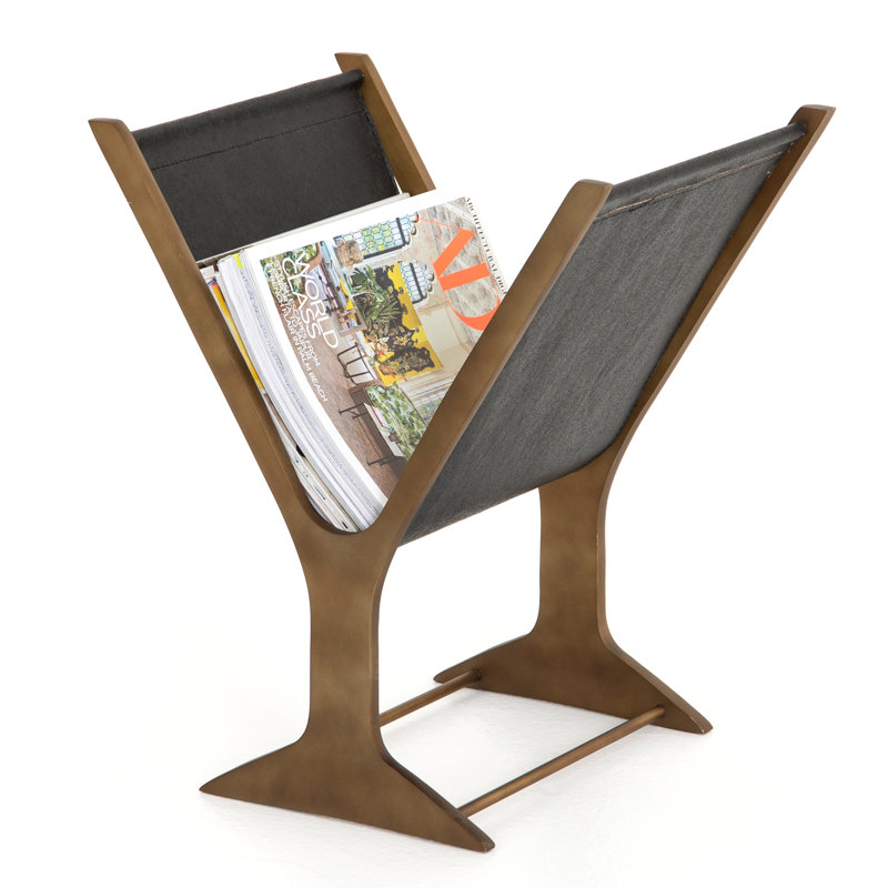Rustic Brass and Black Faux Leather Magazine Rack