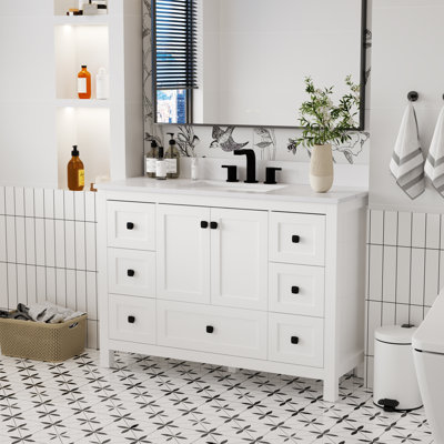 Modern 48" Bathroom Vanity With Quartz Stone Countertop,ceramic Sink